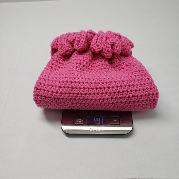 Crochet Shoulder Bag Pink Medium Purse Handmade Ruffle Dollcore Coquette Spring - Picture 12 of 12